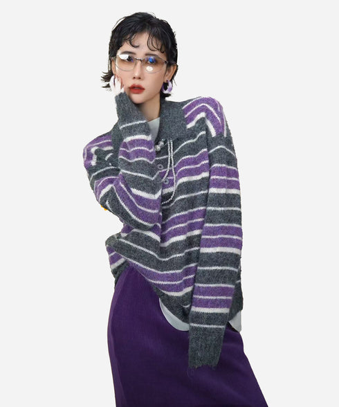 Stripe Collar Knit Pullover